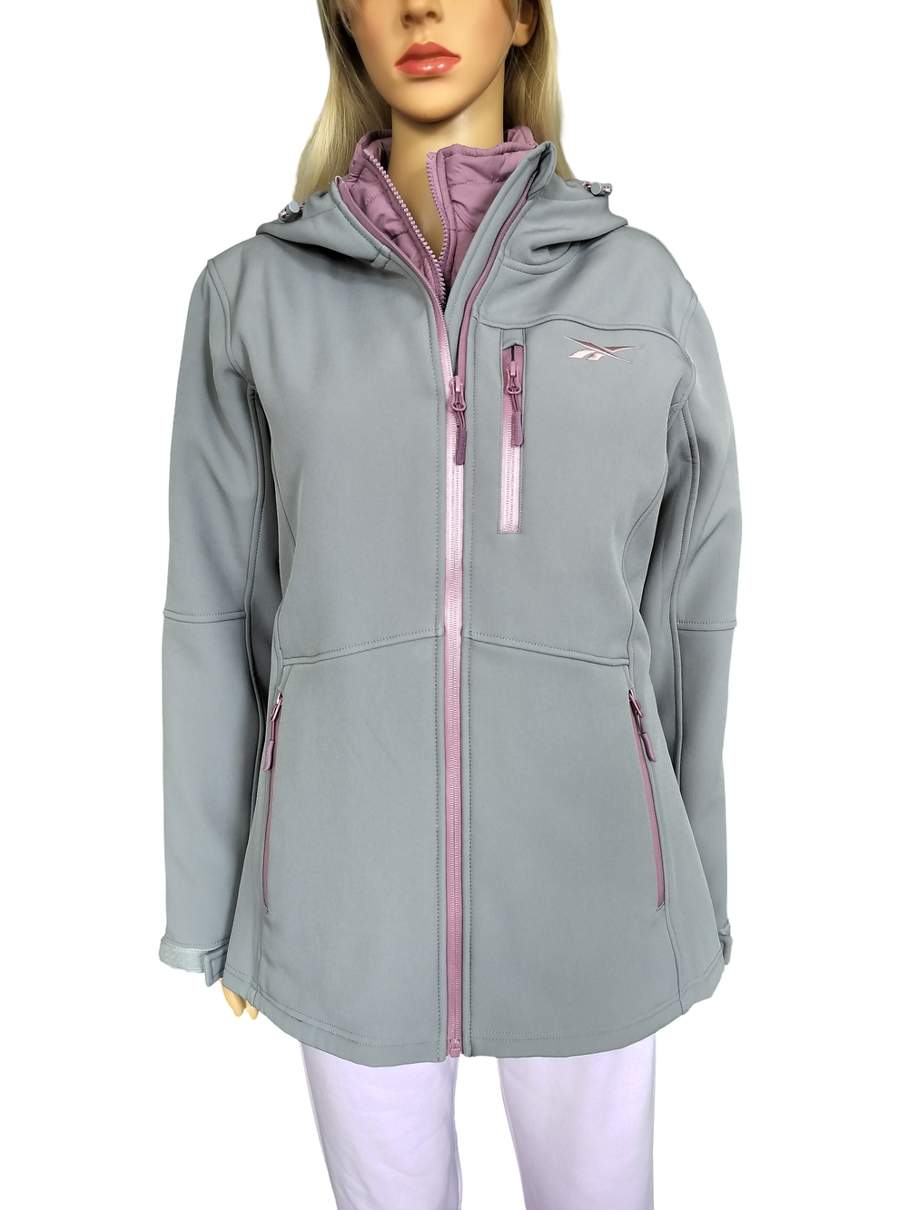 Reebok Women's Light Gray Zipper Front Jacket with Pink Accents Size M NWT